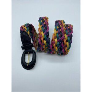 Chic Braided Leather Multicolor Belt Women's Size M Black Buckle & Tabs